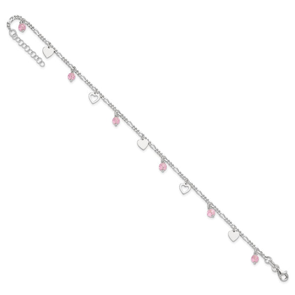 Sterling Silver 10-inch Heart Anklet