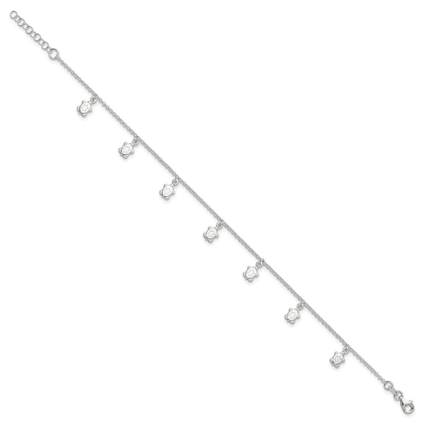 Sterling Silver 10-inch Turtle Anklet