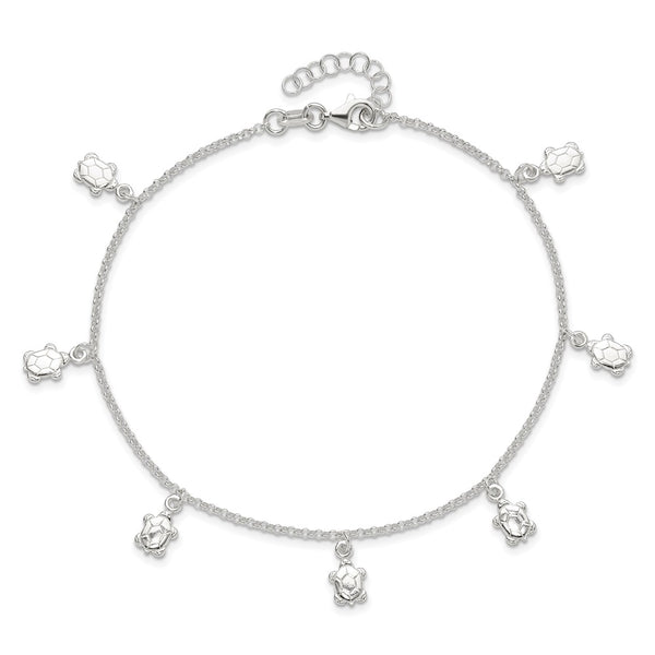 Sterling Silver 10-inch Turtle Anklet