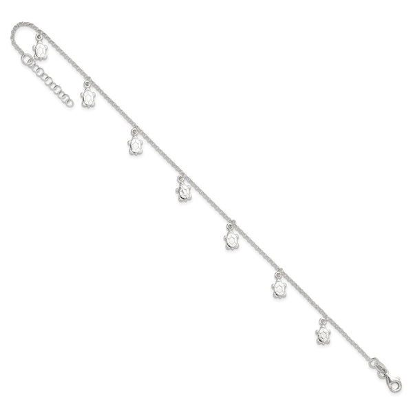 Sterling Silver 10-inch Turtle Anklet