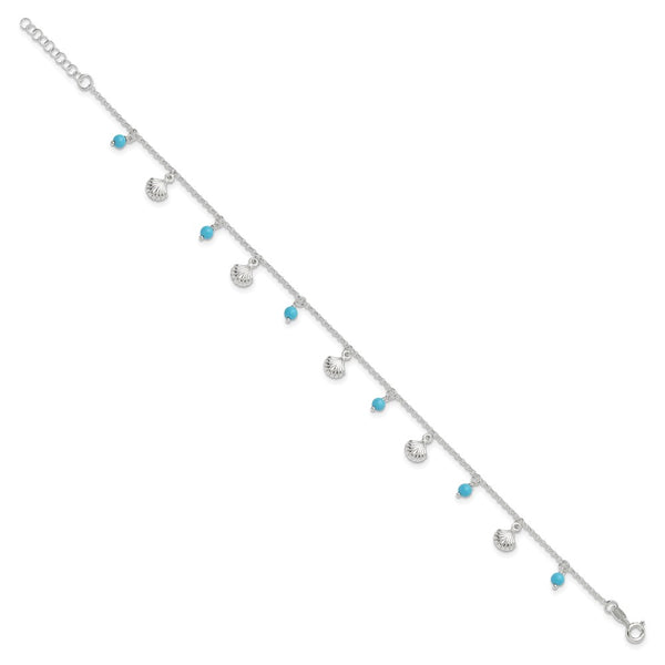 Sterling Silver 10-inch Beach Shell & Bead Anklet