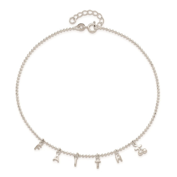 Sterling Silver 11-inch FAITH Anklet