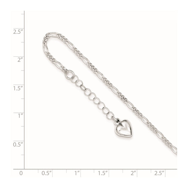 Sterling Silver 10-inch Heart Anklet