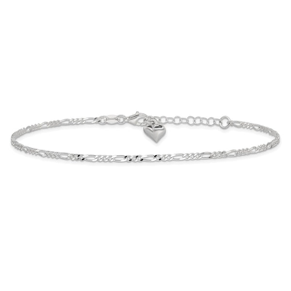 Sterling Silver 10-inch Heart Anklet