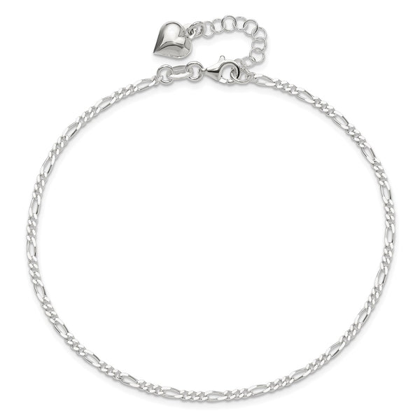 Sterling Silver 10-inch Heart Anklet