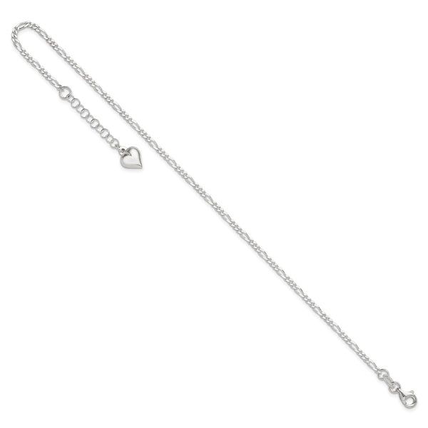 Sterling Silver 10-inch Heart Anklet