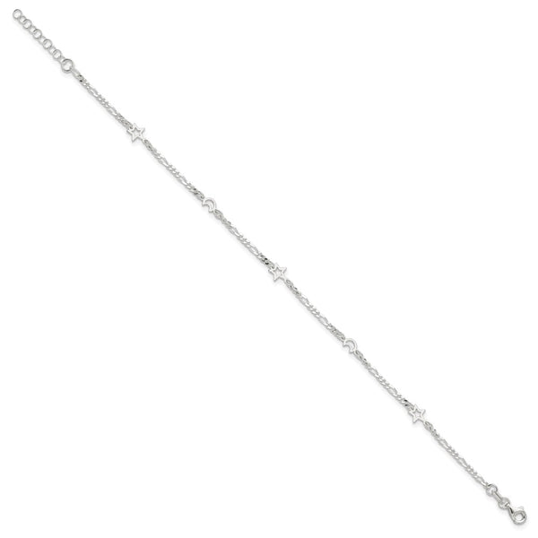 Sterling Silver 10-inch Celestial Moon and Star Anklet