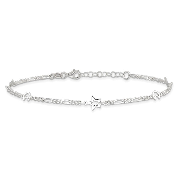 Sterling Silver 10-inch Celestial Moon and Star Anklet