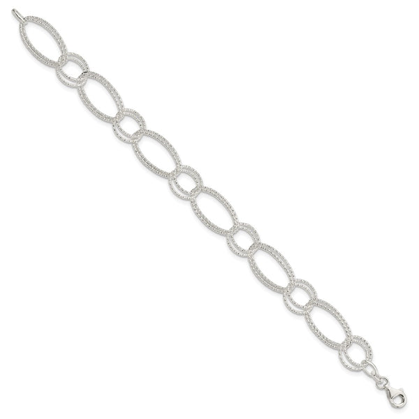 Sterling Silver 7-inch 12MM Fancy Lobster Clasp Bracelet