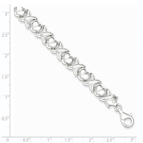 Sterling Silver 7-inch 9MM Heart XOXO Bracelet