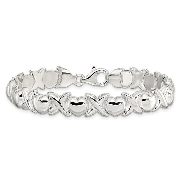 Sterling Silver 7-inch 9MM Heart XOXO Bracelet