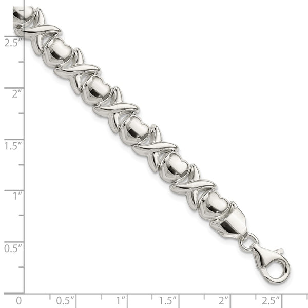 Sterling Silver 7-inch 9MM Heart XOXO Bracelet