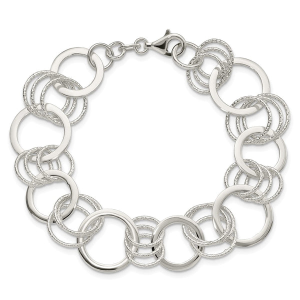 Sterling Silver 7.5-inch 16MM Fancy Lobster Clasp Circle Bracelet