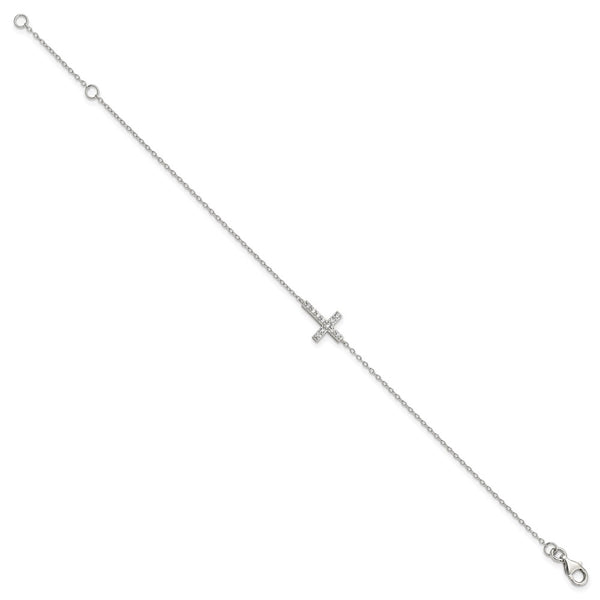 Sterling Silver Cubic Zirconia 8-inch Cross Bracelet