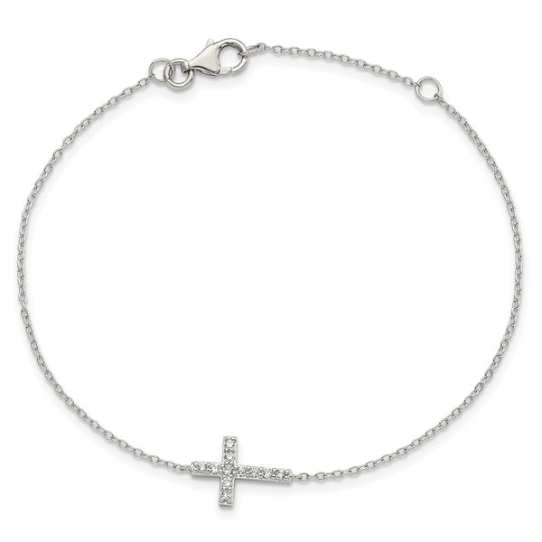 Sterling Silver Cubic Zirconia 8-inch Cross Bracelet