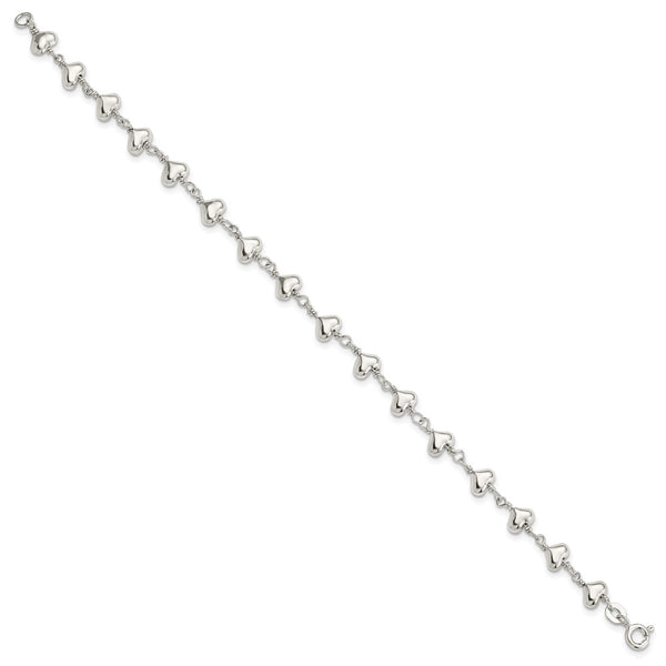 Sterling Silver 7.25-inch Heart Bracelet