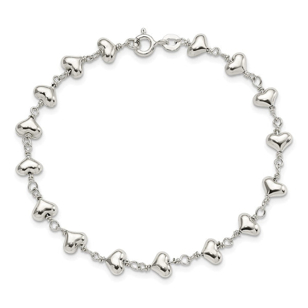 Sterling Silver 7.25-inch Heart Bracelet