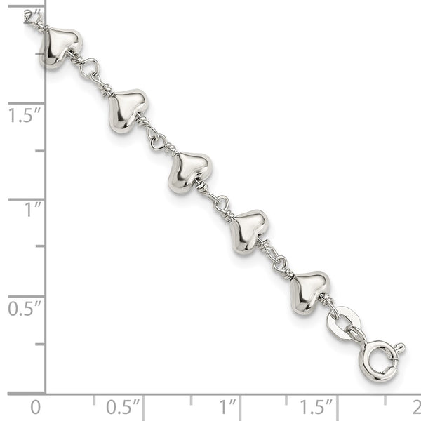 Sterling Silver 7.25-inch Heart Bracelet