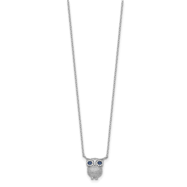 Sterling Silver Blue Sapphire 16-inch Owl Necklace