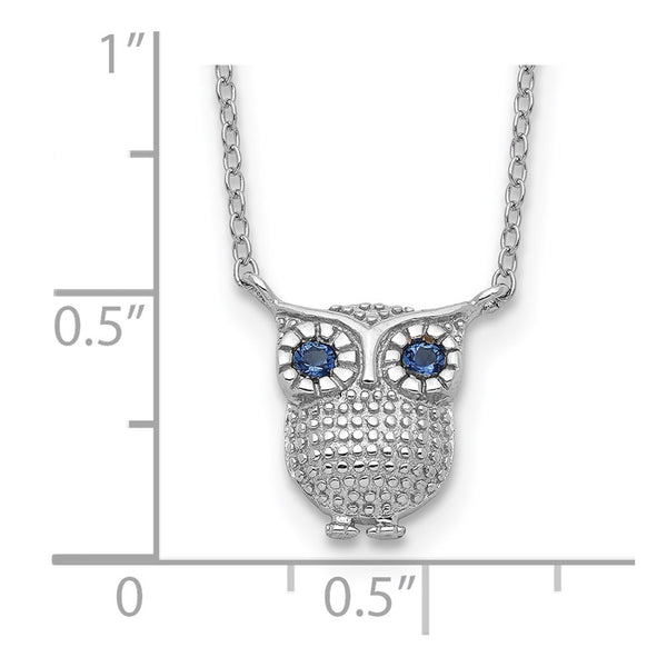 Sterling Silver Blue Sapphire 16-inch Owl Necklace