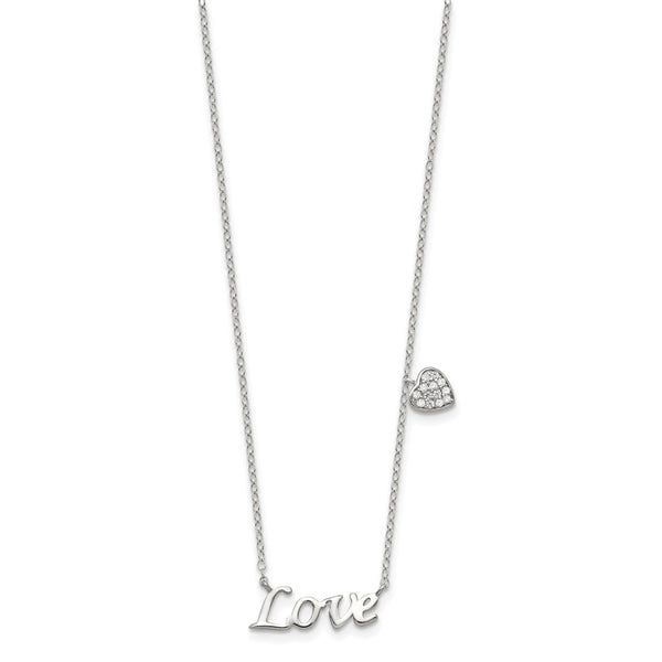 Heart & Love Sterling Silver Cubic Zirconia 18-inch Heart Necklace