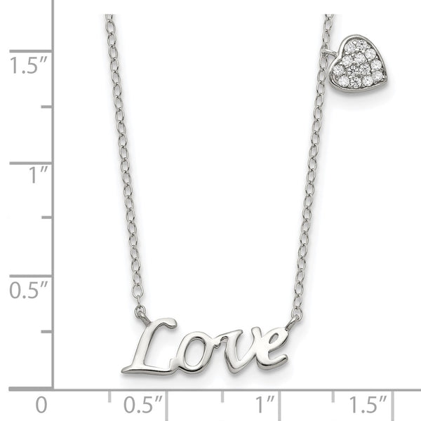 Heart & Love Sterling Silver Cubic Zirconia 18-inch Heart Necklace