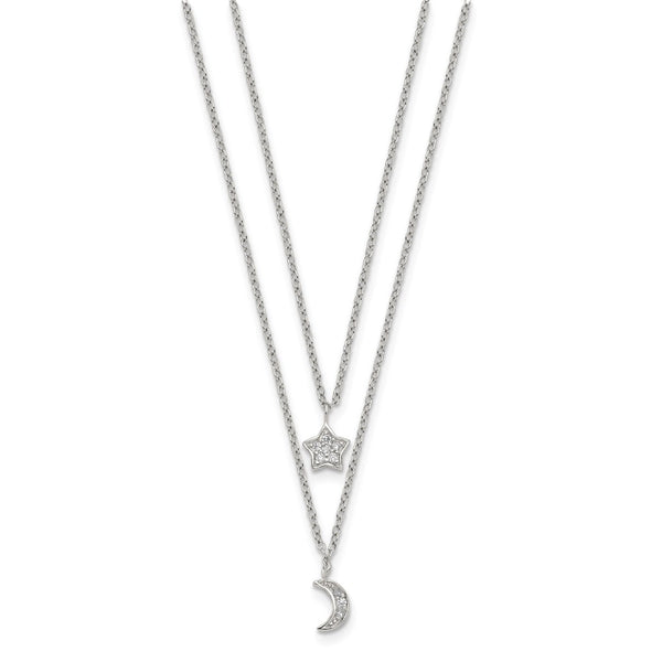 Sterling Silver Cubic Zirconia 16-inch Celestial Moon and Star Necklace