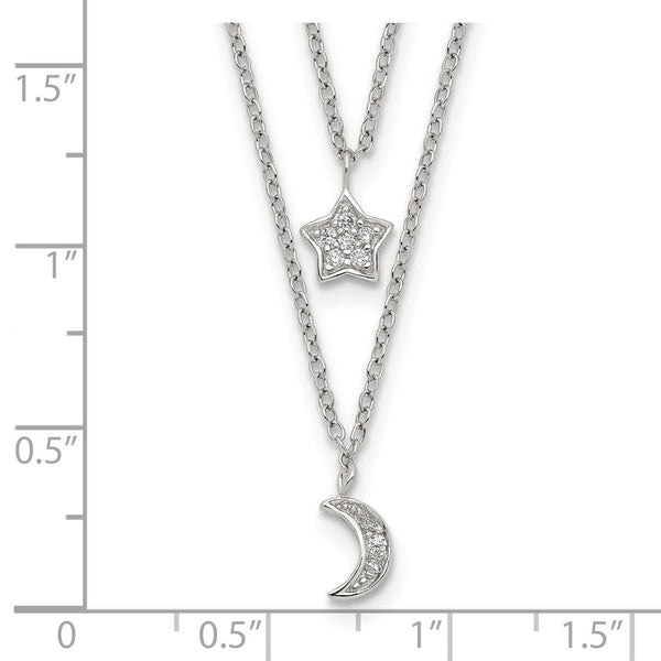 Sterling Silver Cubic Zirconia 16-inch Celestial Moon and Star Necklace