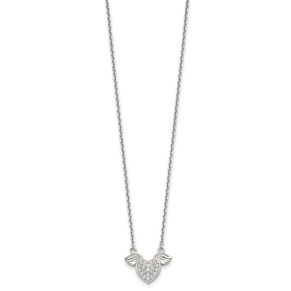 Sterling Silver Cubic Zirconia 16-inch Heart Wings Necklace