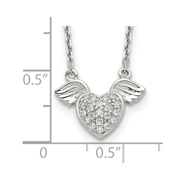 Sterling Silver Cubic Zirconia 16-inch Heart Wings Necklace