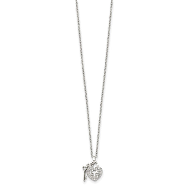 Sterling Silver Cubic Zirconia 16.5-inch Heart Lock and Key Necklace