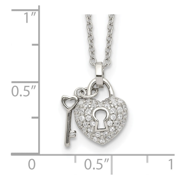 Sterling Silver Cubic Zirconia 16.5-inch Heart Lock and Key Necklace