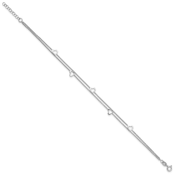 Sterling Silver 10-inch Heart 2-Strand Anklet