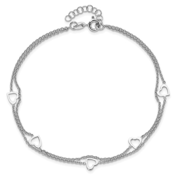 Sterling Silver 10-inch Heart 2-Strand Anklet