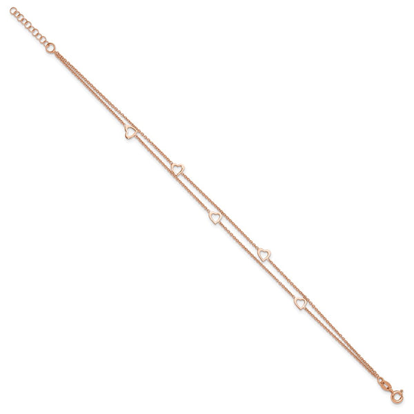 Rose Gold Plated Sterling Silver 10-inch Heart Anklet