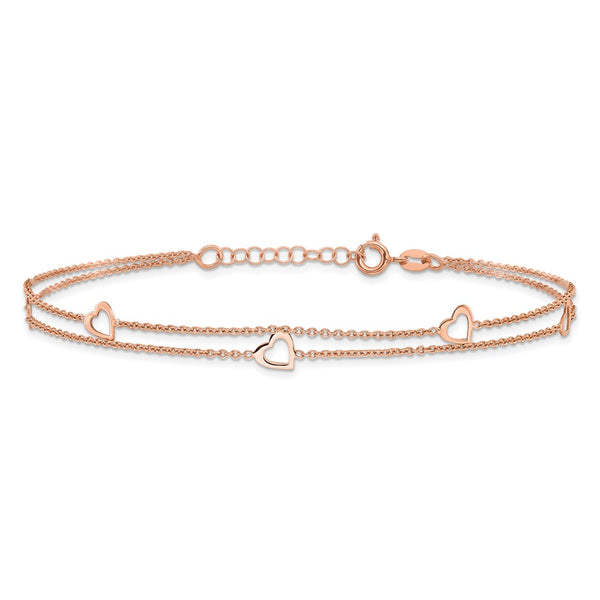 Rose Gold Plated Sterling Silver 10-inch Heart Anklet