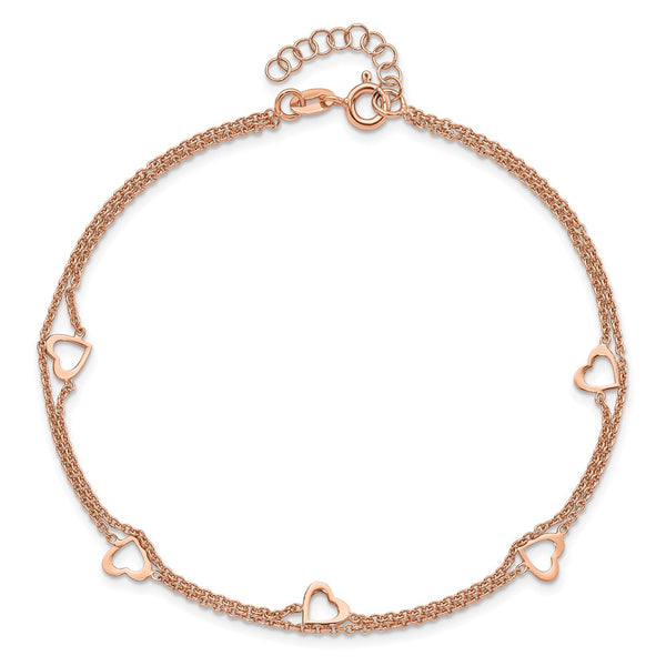 Rose Gold Plated Sterling Silver 10-inch Heart Anklet