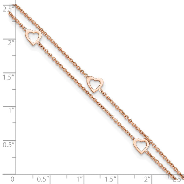 Rose Gold Plated Sterling Silver 10-inch Heart Anklet