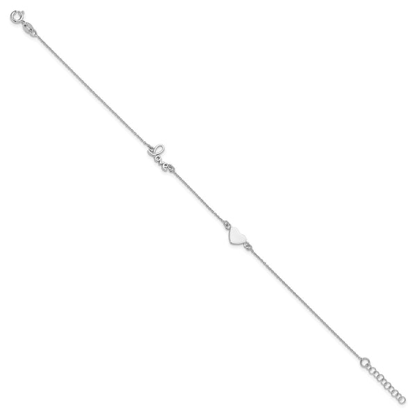 Sterling Silver 10-inch Heart & Love Anklet