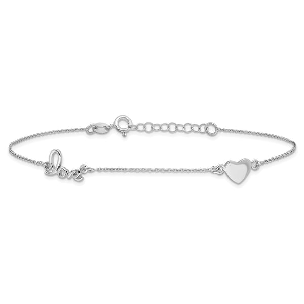 Sterling Silver 10-inch Heart & Love Anklet