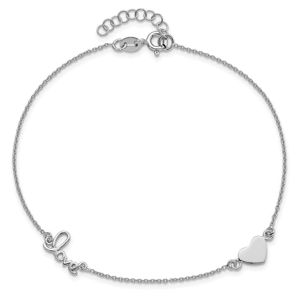 Sterling Silver 10-inch Heart & Love Anklet