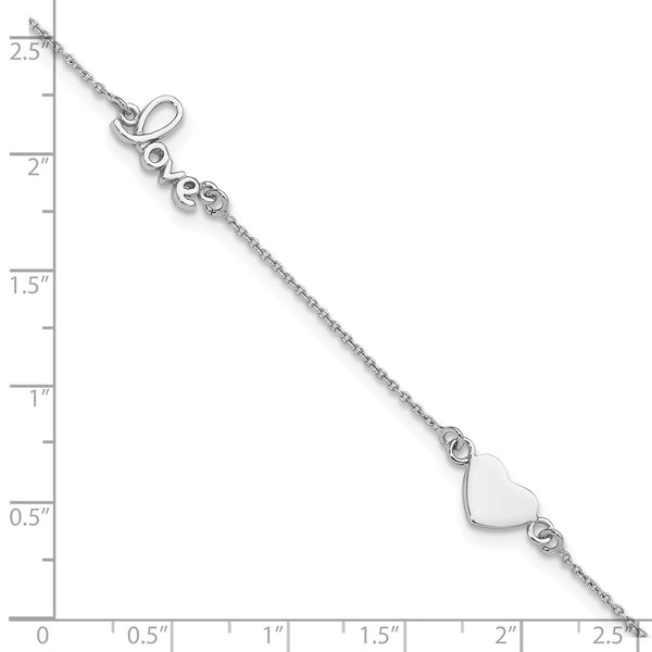 Sterling Silver 10-inch Heart & Love Anklet