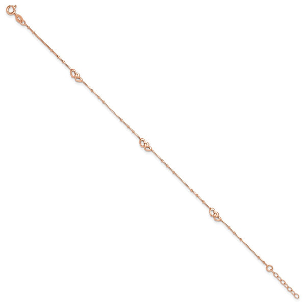 Rose Gold Plated Sterling Silver 10-inch Heart Anklet