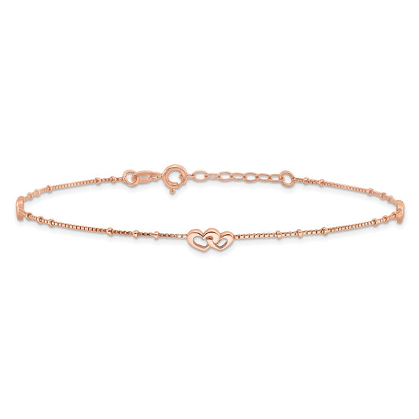 Rose Gold Plated Sterling Silver 10-inch Heart Anklet