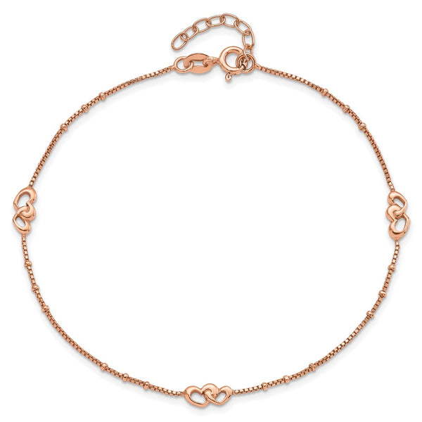 Rose Gold Plated Sterling Silver 10-inch Heart Anklet