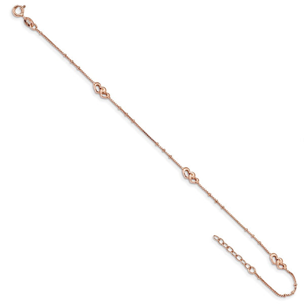 Rose Gold Plated Sterling Silver 10-inch Heart Anklet