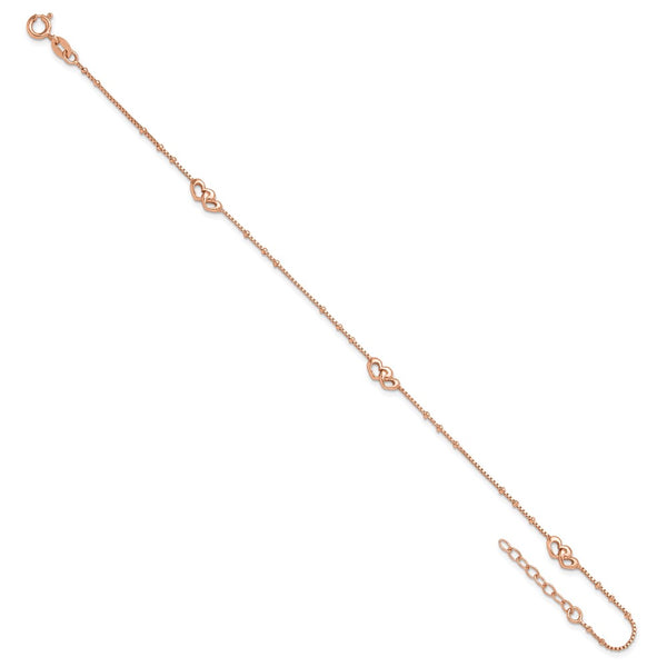 Rose Gold Plated Sterling Silver 10-inch Heart Anklet