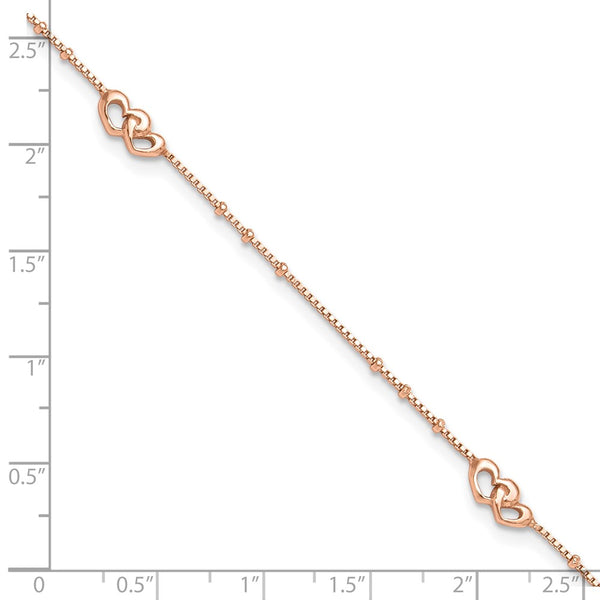 Rose Gold Plated Sterling Silver 10-inch Heart Anklet