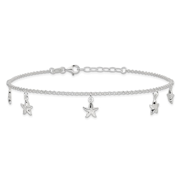 Sterling Silver 10-inch Starfish Anklet