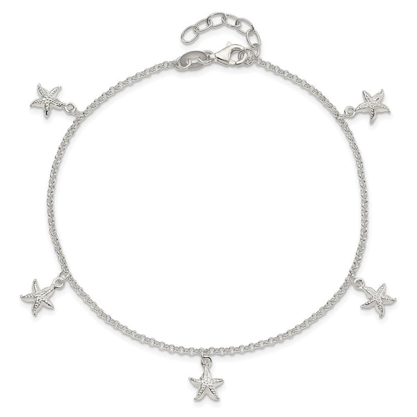 Sterling Silver 10-inch Starfish Anklet